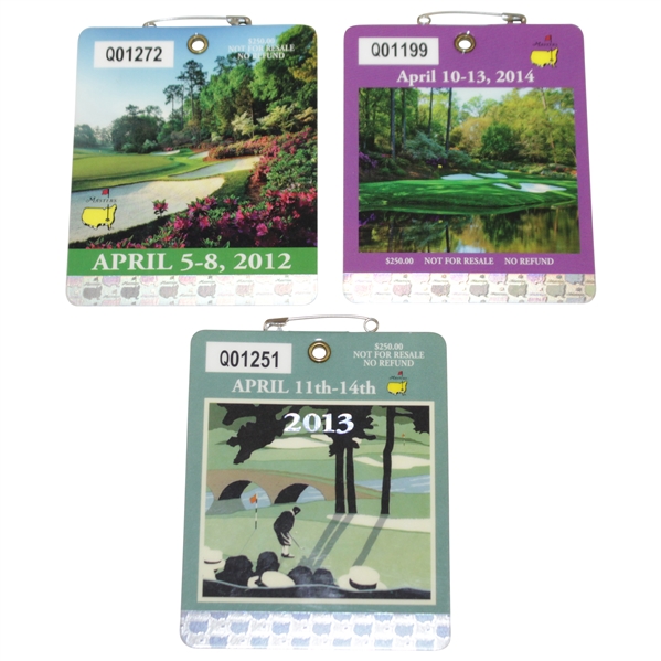 2012, 2013, & 2014 Masters Tournament SERIES Badges - Watson, Scott, & Watson