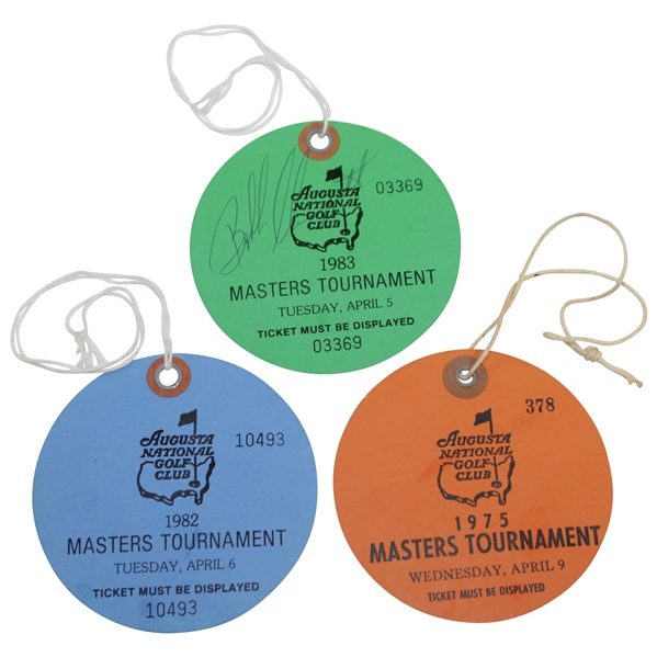 1975, 1982, & 1983 Masters Tournament Practice Round Tickets - Nicklaus, Stadler, & Ballesteros Winners