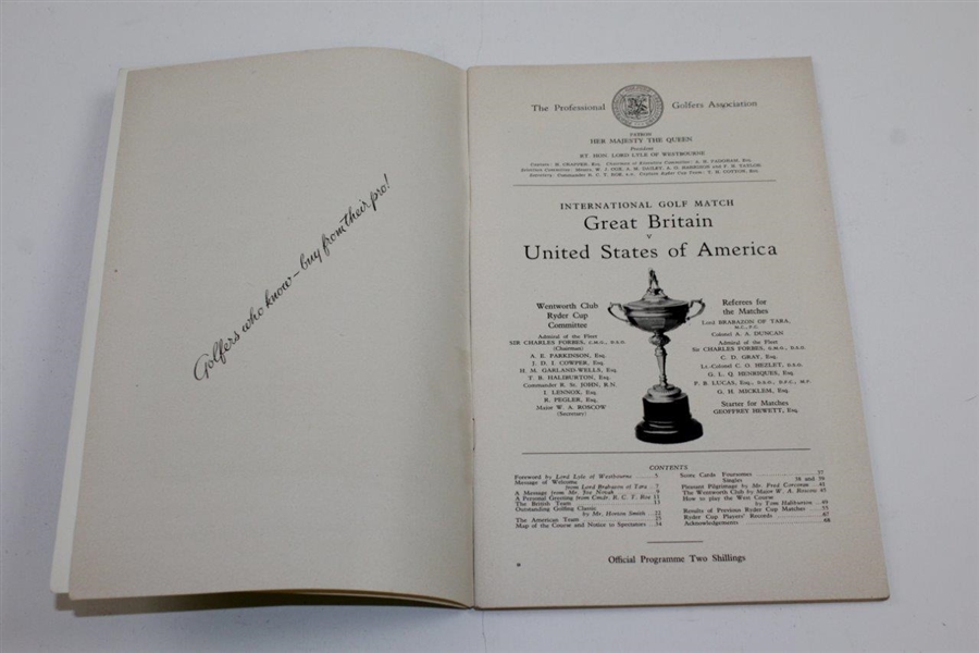 1953 Official Ryder Cup at Wentworth Golf Club Program
