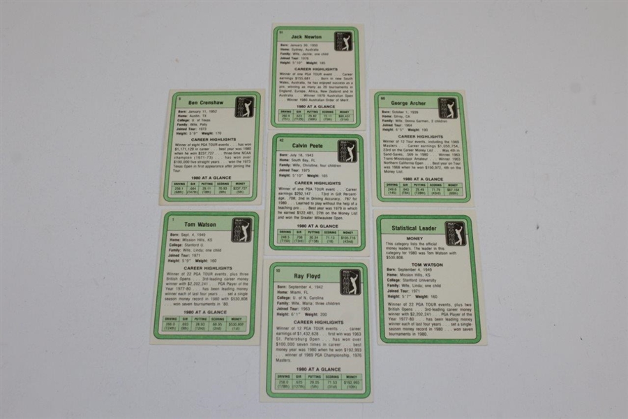 Tom Watson(x2), Floyd, Crenshaw, Peete, Archer, & Newton Signed 1981 Donruss Golf Cards JSA ALOA