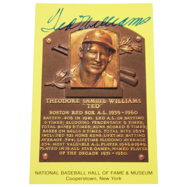 Ted Williams Signed National Baseball Hall of Fame Plaque Card/ Photo JSA ALOA