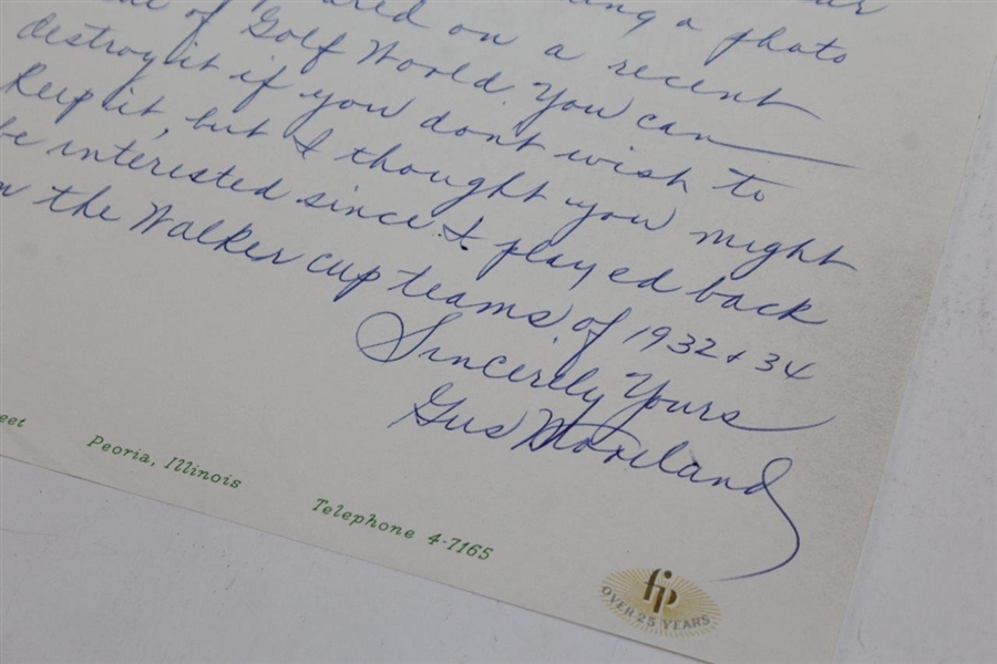 Gus Moreland Signed Handwritten Letter - Played in First Masters & 1932 & 1934 Walker Cupper JSA ALOA