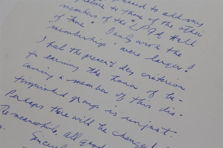 HoFer Betty Jameson Signed 1991 Handwritten Letter on Personal Letterhead JSA ALOA