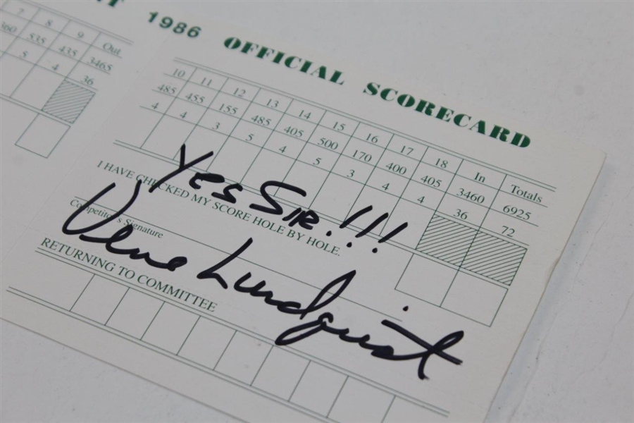 Jack Nicklaus & Verne Lundquist Signed 1986 Masters Scorecard W/Notation Yes Sir! JSA ALOA