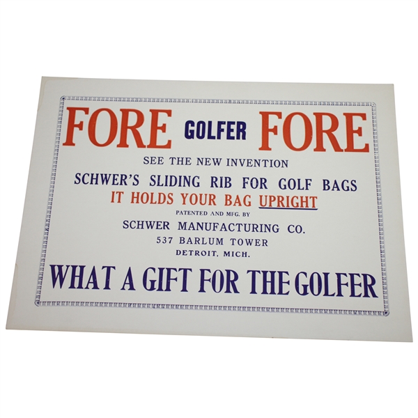 Classic 'Fore' Golfer Broadside Advertising by Schwer Manufacturing - Detroit, Mich.