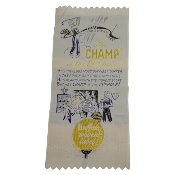 Vintage Buffalo Woven Label 'Champ of the 19th Hole' Wide Ribbon