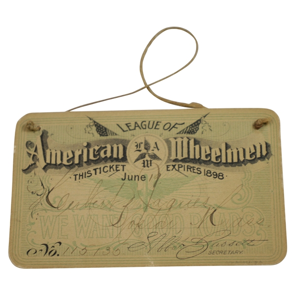 1898 League of American Wheelmen Member Ticket #115135 Issued to USGA President Herbert Jacques 