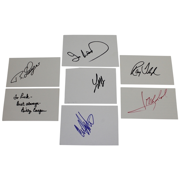 Masters Champs Langer, Woosnam, Casper, Stadler, Mize, Floyd, & Olazabal Signed 3x5 Cards JSA ALOA