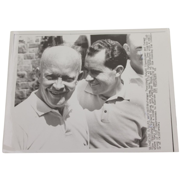 Former President Eisenhower with President Nixon at Burning Tree CC Wire Photo 8/30/1961