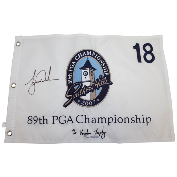 Tiger Woods Signed 2007 PGA Championship Embroidered Flag Ltd Ed 33/500 UDA #BAM54624
