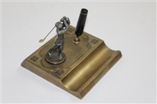 Vintage Silver Crest Real Bronze Post-Swing Golfer with Gold Clubhead Pen Holder Display