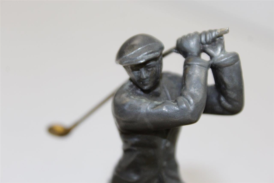 Vintage Silver Crest Real Bronze Post-Swing Golfer with Gold Clubhead Pen Holder Display