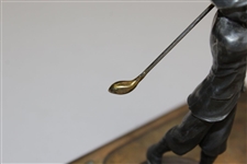 Vintage Silver Crest Real Bronze Post-Swing Golfer with Gold Clubhead Pen Holder Display