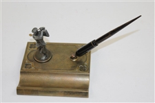 Vintage Silver Crest Real Bronze Post-Swing Golfer with Gold Clubhead Pen Holder Display
