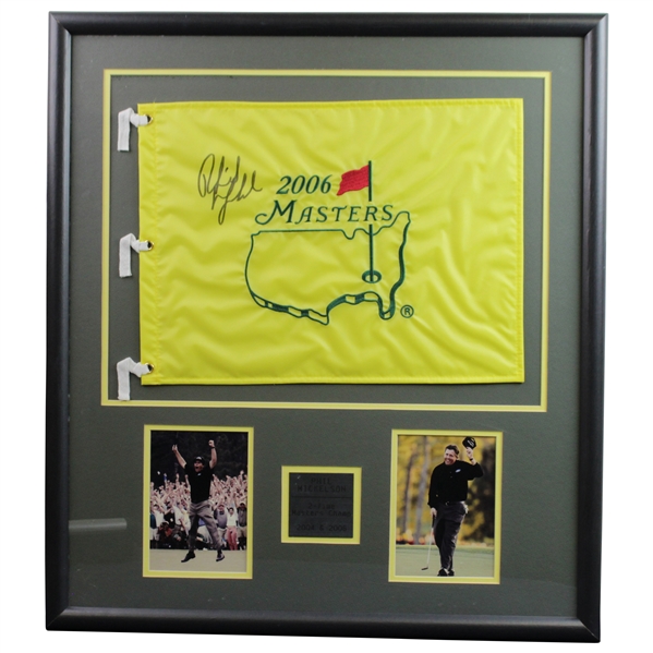 Phil Mickelson Signed 2006 Masters Embroidered flag - Framed with Photos JSA ALOA