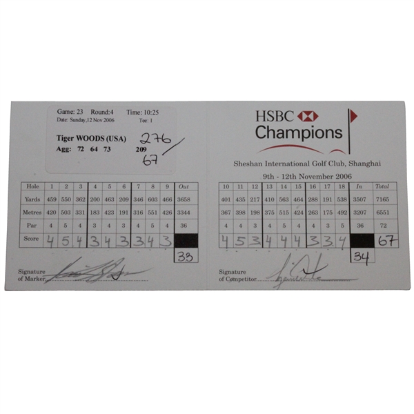 Tiger Woods Actual Match Used & Signed Final Rd 2006 HSC Champions Scorecard JSA ALOA