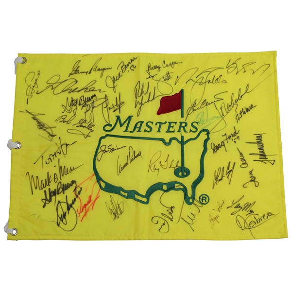 Masters CHAMPS Multi-Signed Undated Flag by 34 with Palmer & Nicklaus Center! JSA ALOA