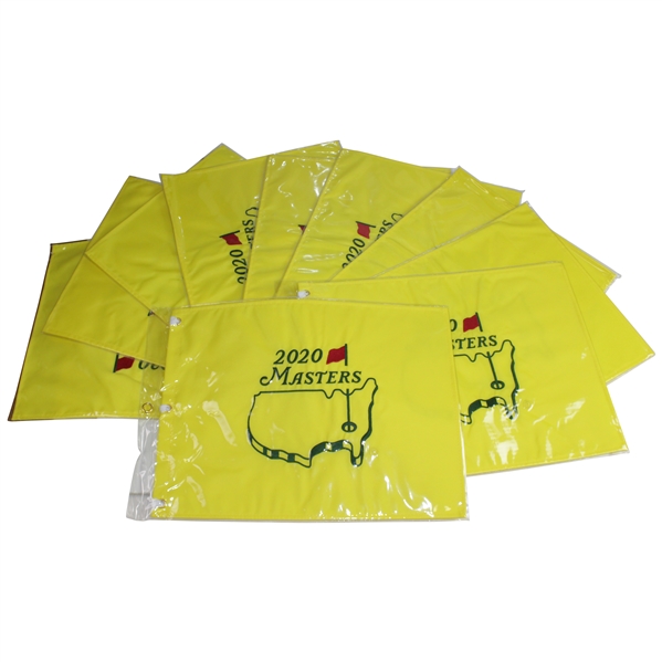 Ten (10) Embroidered 2020 Masters Flags in Original Sleeves - Unopened
