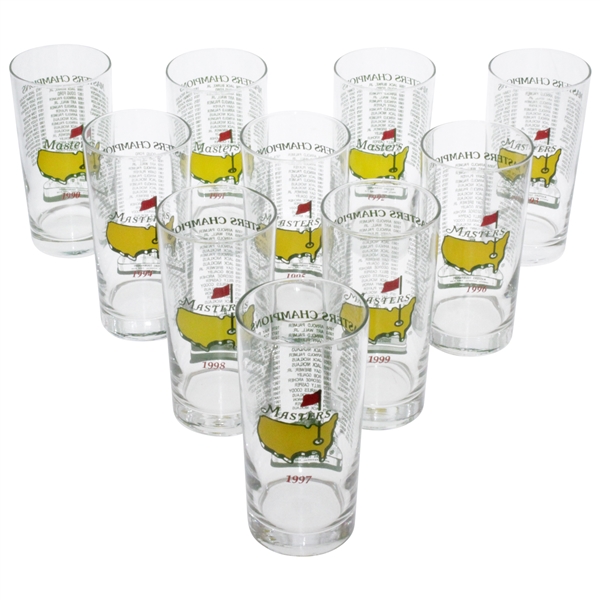 1990-1999 Masters Tournament Commemorative Glasses - 10 Total