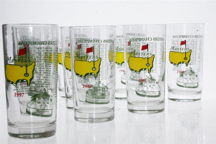 1990-1999 Masters Tournament Commemorative Glasses - 10 Total