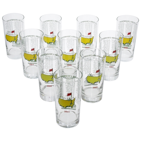 2000-2009 Masters Tournament Commemorative Glasses - 10 Total
