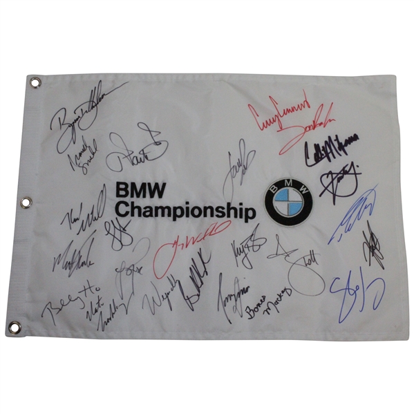 Dechambeau, Koepka, Morikawa, Spieth, & others Multi-Signed BMW Championship Flag JSA ALOA