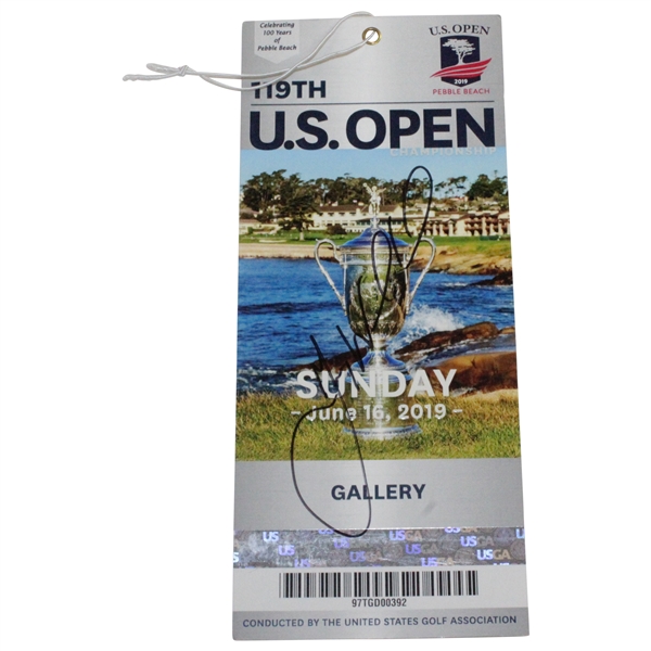 Gary Woodland Signed 2019 US Open at Pebble Beach Sunday Final Round Ticket JSA ALOA