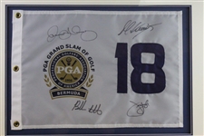 Rory McIlroy, Bubba Watson, Martin Kaymer, & Jim Furyk Signed Grand Slam of Golf Flag - Framed JSA ALOA