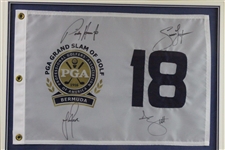 Justin Rose, Padraig Harrington, Jason Dufner, & Adam Scott Signed Grand Slam of Golf Flag - Framed JSA ALOA