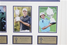 Justin Rose, Padraig Harrington, Jason Dufner, & Adam Scott Signed Grand Slam of Golf Flag - Framed JSA ALOA