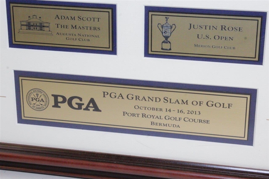 Justin Rose, Padraig Harrington, Jason Dufner, & Adam Scott Signed Grand Slam of Golf Flag - Framed JSA ALOA
