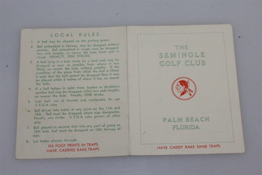 Vintage The Seminole Golf Club Scorecard - Rod Munday Collection