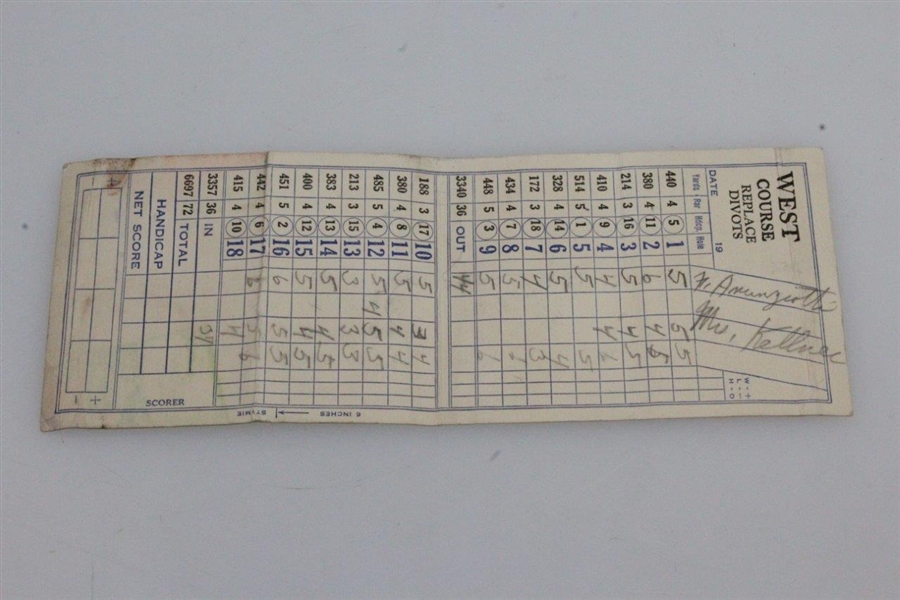 Vintage Winged Foot Golf Club West Course Used Scorecard - Rod Munday Collection