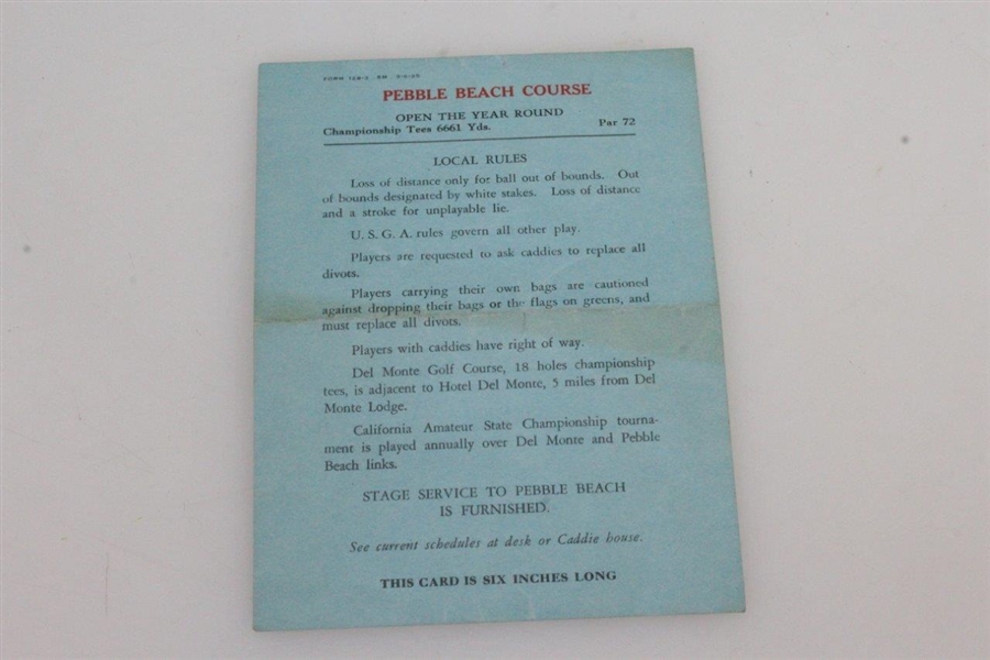 Vintage Pebble Beach Course Scorecard - Rod Munday Collection