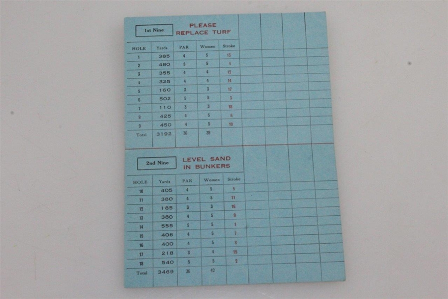 Vintage Pebble Beach Course Scorecard - Rod Munday Collection