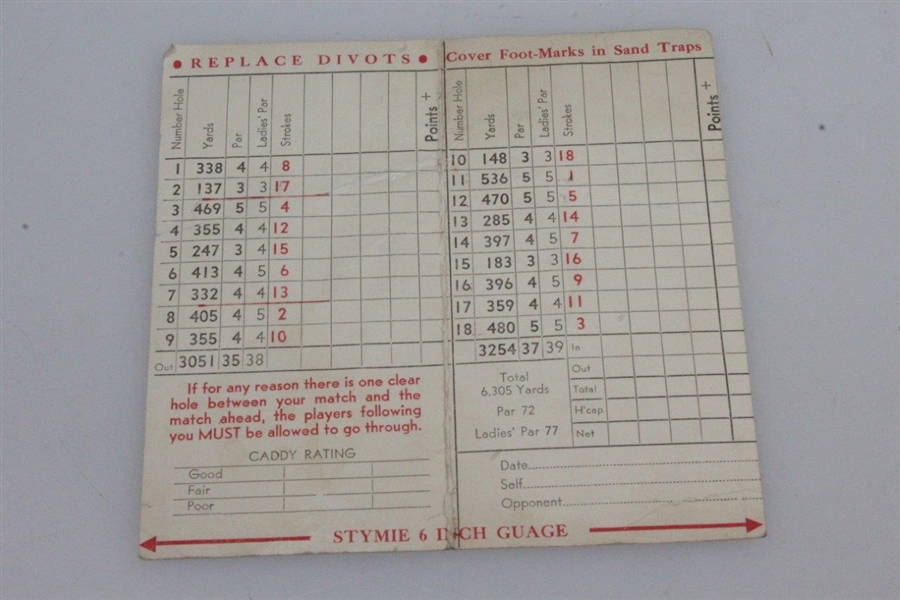 Classic The Country Club Salt Lake City Scorecard with Stymie Gauge - Rod Munday Collection