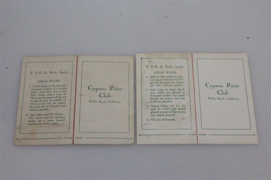 Two Vintage Cypress Point Club Scorecards - Rod Munday Collection