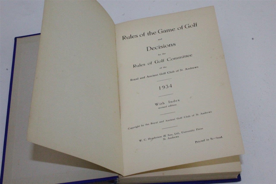 1934 'Rules of Golf and Decisions' by the Rules of Golf Committee Sigend by Richard Tufts