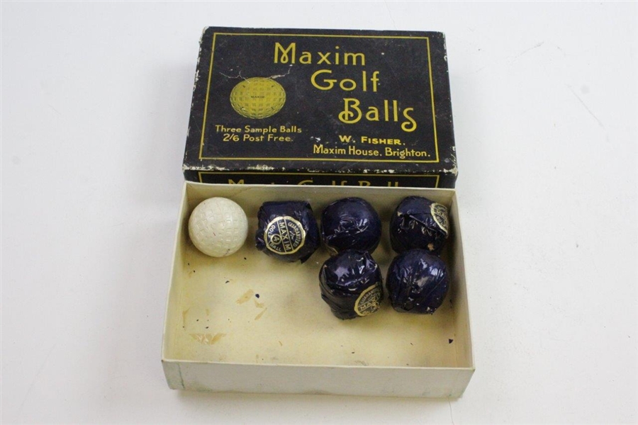 Six (6) Maxim Square Mesh Pattern Golf Balls in Original Box - 5 Wrapped & 1 Unwrapped