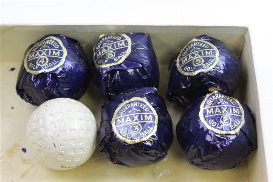 Six (6) Maxim Square Mesh Pattern Golf Balls in Original Box - 5 Wrapped & 1 Unwrapped