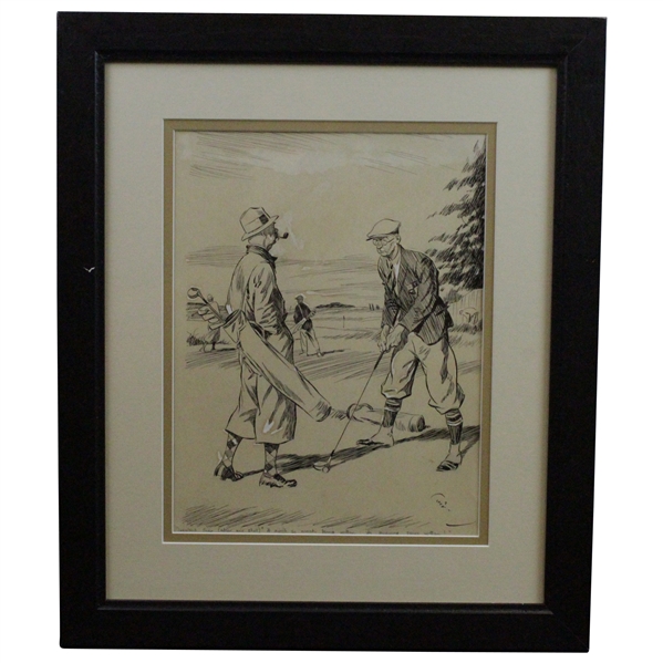 Circa 1930s Original "Persistent Fair (After Air Shot) Ink with Gouche Highlights - Framed