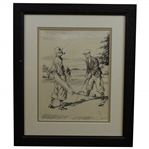 Circa 1930s Original "Persistent Fair (After Air Shot) Ink with Gouche Highlights - Framed