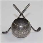 Vintage Silver Golf Ball Themed Inkwell with Crossed Clubs