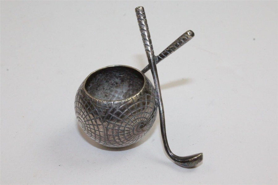 Vintage Silver Golf Ball Themed Inkwell with Crossed Clubs