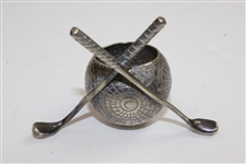 Vintage Silver Golf Ball Themed Inkwell with Crossed Clubs