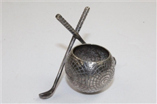 Vintage Silver Golf Ball Themed Inkwell with Crossed Clubs