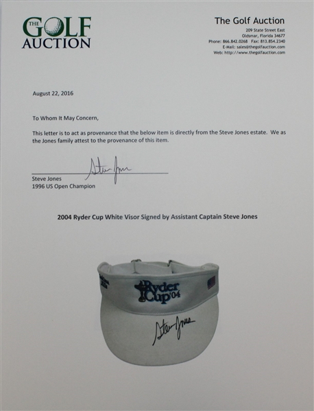 2004 Ryder Cup White Visor Signed by Assistant Captain - Steve Jones Collection JSA ALOA