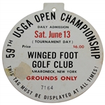 1959 US Open at Winged Foot Golf Club Saturday Ticket #7164 - Billy Casper Winner