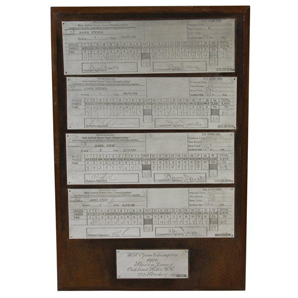 1996 US Open Championship Awarded Sterling Silver Scorecards - Steve Jones Collection