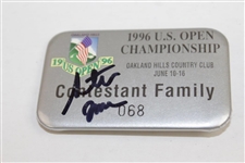Steve Jones Signed 1996 US Open at Oakland Hills Flag, Hat, & Family Badge JSA ALOA